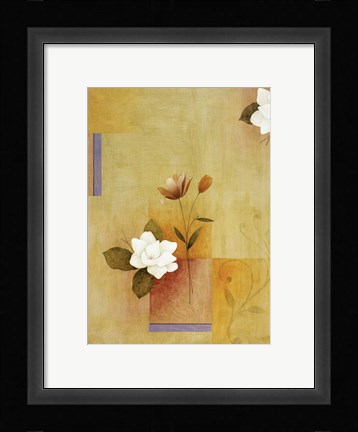 Framed White Flower on Lilac and Yellow 4 Print