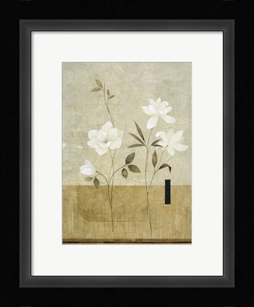 Framed White Flowers on Taupe 1 Print