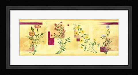 Framed Pink Flower on Yellow Panel Print