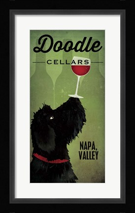 Framed Doodle Wine II Black Dog Print