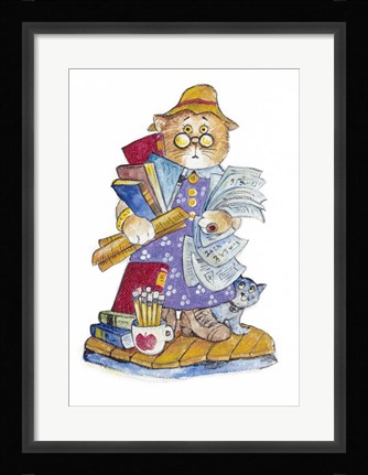 Framed Teacher Cat Print