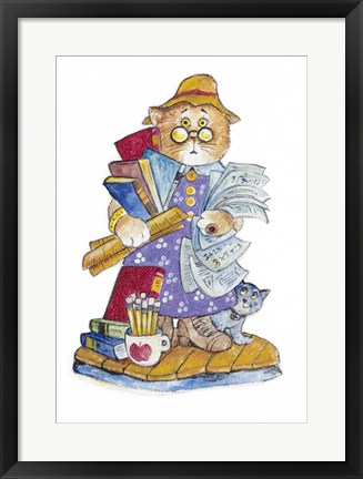Framed Teacher Cat Print