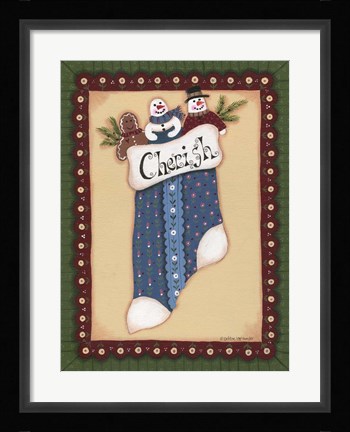 Framed Stocking I Cherish Print