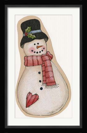 Framed Red Scarf Snowman With Black Hat Print