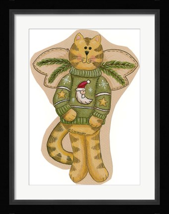 Framed Green Sweater Cat Print