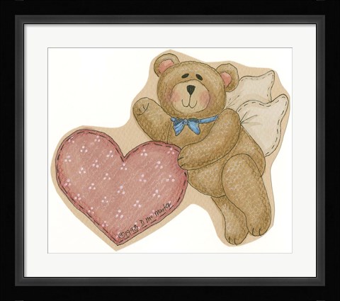 Framed Bear Angel With Heart Print