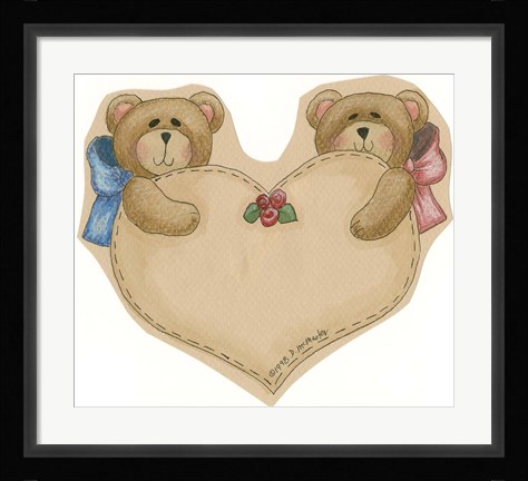 Framed Twin Bears With Heart Print