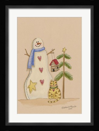 Framed Snowman With Cat Print