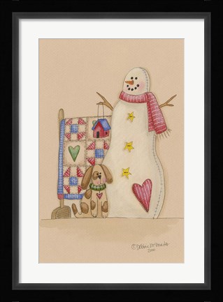 Framed Snowman With Dog Print