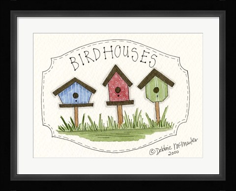 Framed Three Birdhouses Print