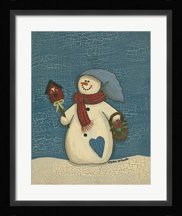 Framed Snowman With Crackle Background Print