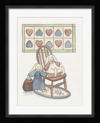 Framed Bunnies With Chair Print
