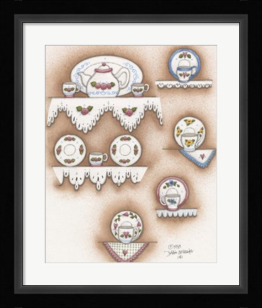 Framed Teapot And Cups Print