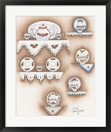 Framed Teapot And Cups Print