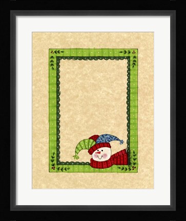 Framed Bright Snowman With Green Border Print