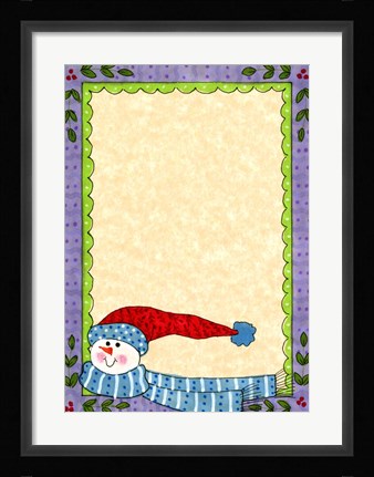 Framed Bright Snowman W/Purple Border Print