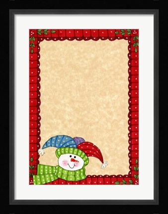 Framed Bright Snowman W/Red Border Print
