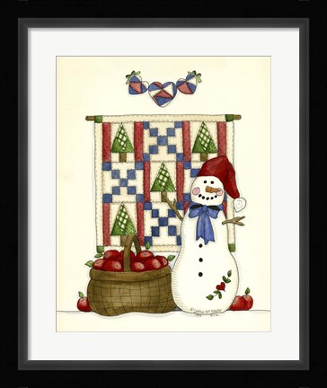 Framed Snowman With Guilt &amp; Apples Print
