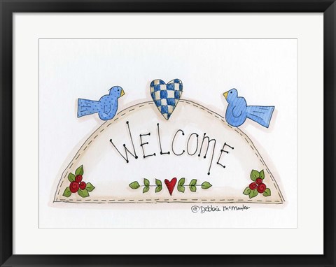 Framed Welcome With 2 Birds Print