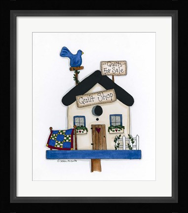 Framed Quilt Shop Birdhouse Print