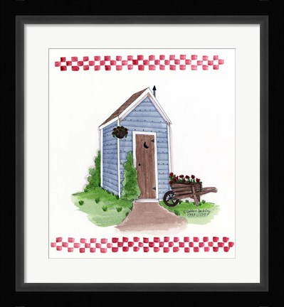 Framed Outhouse With Wheelbarrow Print