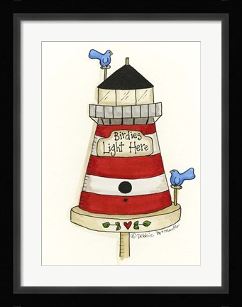 Framed Birdies Light Here Print