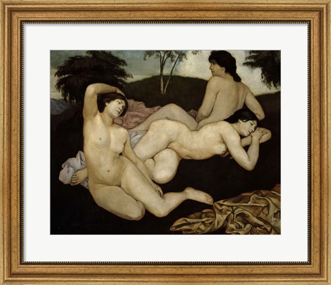 Framed After the Bath, Three Nymphs 1908 Print