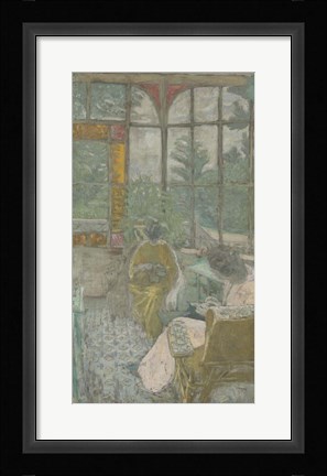 Framed Two Women Embroidering Under a Veranda, 1912 Print