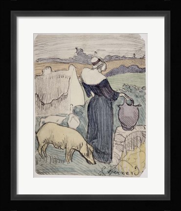 Framed Breton Woman on her Farm in Pont-Aven Print
