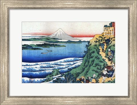 Framed Snow on Mount Fuji, Porters Climb Uphill. Print