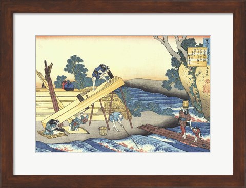 Framed Woodworkers Sawing Wood Print