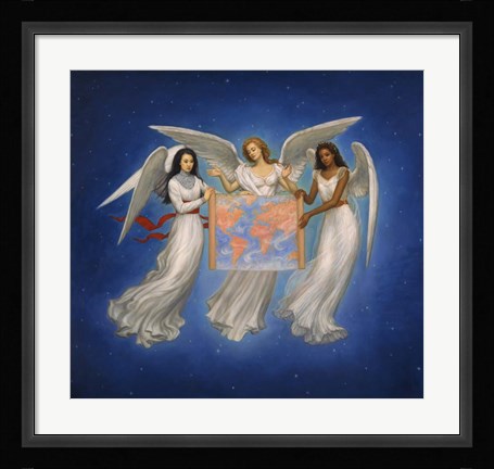 Framed Angels with map Print
