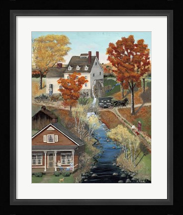 Framed Grist Mill In Fall Print