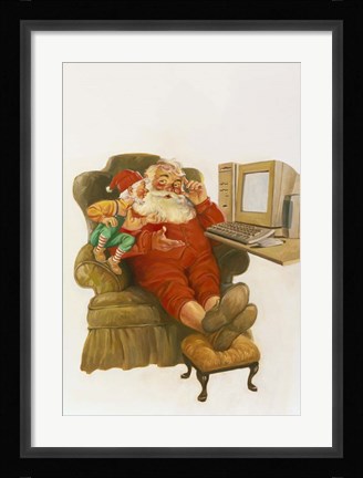 Framed Santa Learning Computer Print