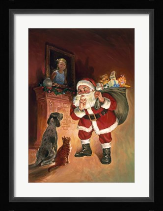 Framed Santa And Family Pets Print