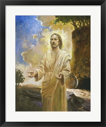 Framed Jesus In Front Of Cave Print