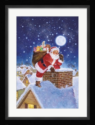 Framed Santa On Rooftop Print