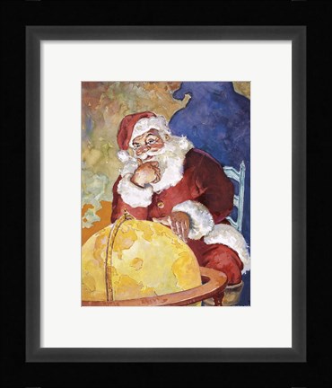 Framed Santa With Globe Print