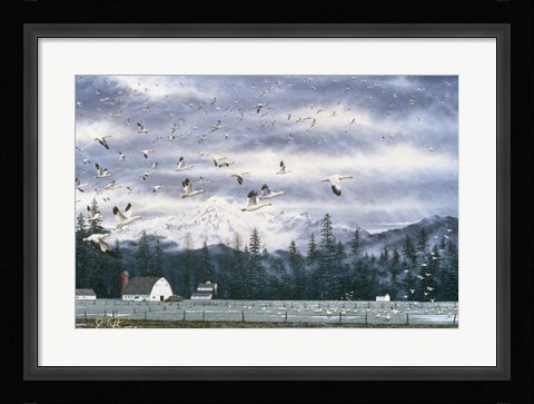 Framed Geese Flying Over Farmland Print