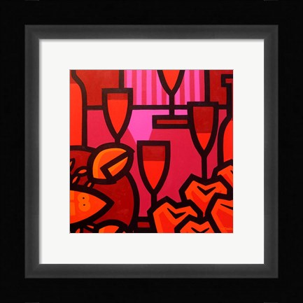 Framed Poppies Apples Wine And Fish Print