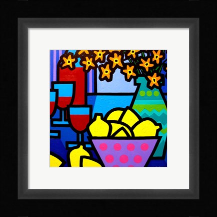 Framed Wine, Lemons and Flowers Print