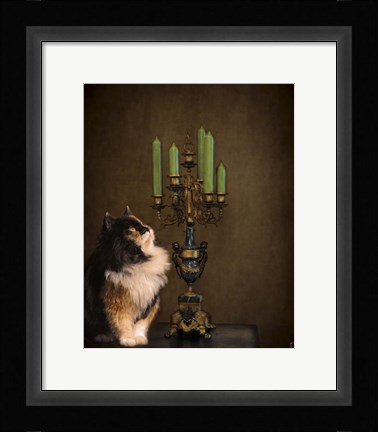 Framed Cat And The Candelabra Print