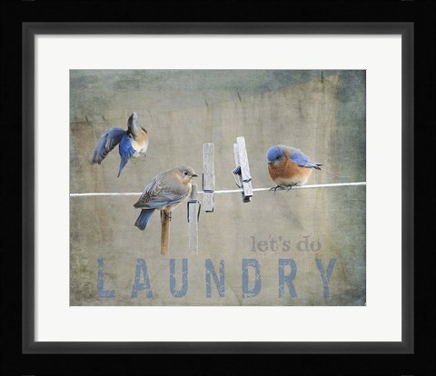 Framed Laundry Day Bluebirds Print