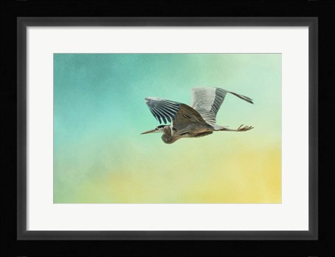 Framed Heron At Sea Print