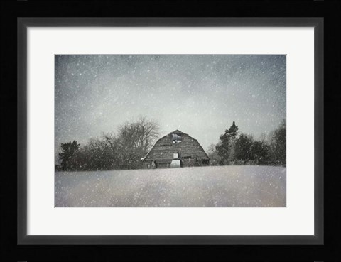 Framed Snowing At The Old Barn Print