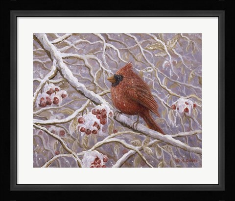 Framed Cardinal and Wild Berries Print