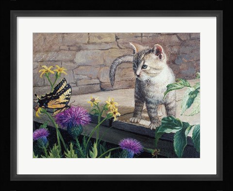 Framed Kitten &amp; Butterfly Print