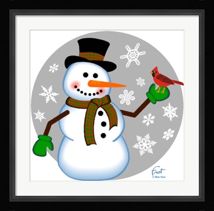 Framed Snowman Cardinal Print
