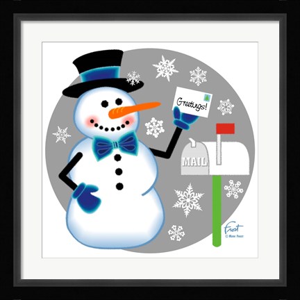 Framed Snowman Mailbox Print