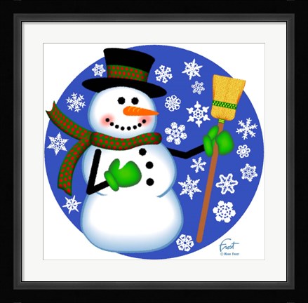 Framed Snowman Broom Print